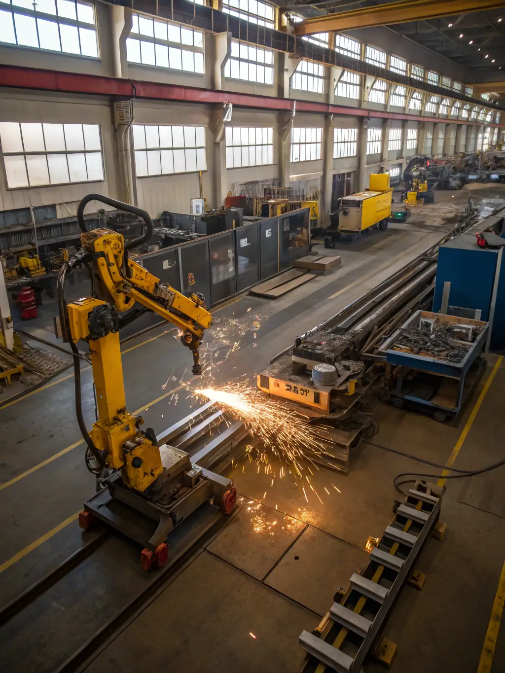 A wide shot of a manufacturing floor where multiple 7x RTUs are integrated into a complex automated production line, showcasing their adaptability and scalability.
